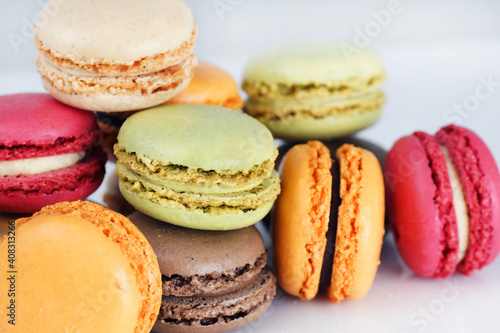 Colorful piles of macarons