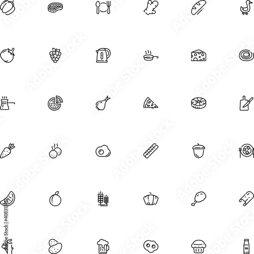 icon vector icon set such as: draught, culture, cream, raspberry, tree, cheddar, teapot, culinary, bone, template, french, agaric, turkish, sliced, skillet, birthday, cinnamon quills, carrot isolated