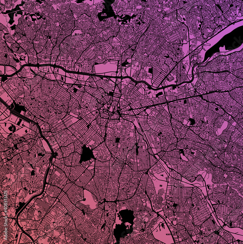 Sao Paulo, São Paulo, Brazil (BRA) - Urban vector megacity map with parks, rail and roads, highways, minimalist town plan design poster, city center, downtown, transit network, gradient blueprint