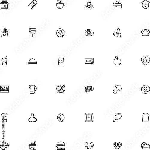 icon vector icon set such as: abstract, wheat, pork, roll, minute, ladle, takeout, grill, button, go, basket, mushroom, awning, fry, cut, heart, flavoring, leg, storage, appetizing, wooden, timer