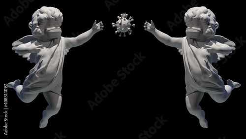cupid masked angel for valentine's day with covid-19 3d render 