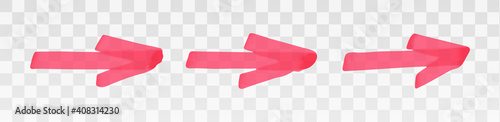 Red highlighter arrow set isolated on transparent background. Marker pen highlight underline strokes. Vector hand drawn graphic stylish element