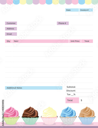 Cupcakes Themed Invoice for a Bakery
