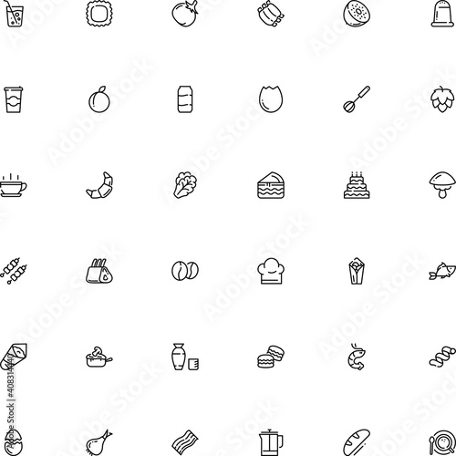 icon vector icon set such as: saucepan, strips, baked, pictogram, skewer, saucer, farming, basil, macaroon, green, takeaway, julienne with mushroom, whisking, cookie, mixing, closeup, mix, handle