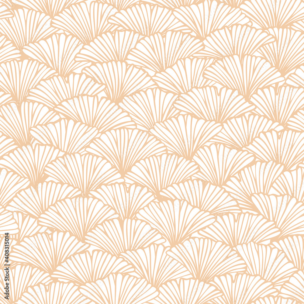 Vector seamless pattern with hand drawn ginkgo biloba leaves, fish scale style. Beautiful asian style design for textile, wallpaper, wrapping paper. Vector seamless pattern with hand drawn ginkgo biloba leaves, fish scale style. Beautiful asian style design for textile, wallpaper, wrapping paper.