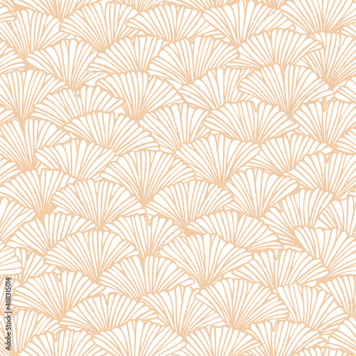 Vector seamless pattern with hand drawn ginkgo biloba leaves, fish scale style. Beautiful asian style design for textile, wallpaper, wrapping paper.