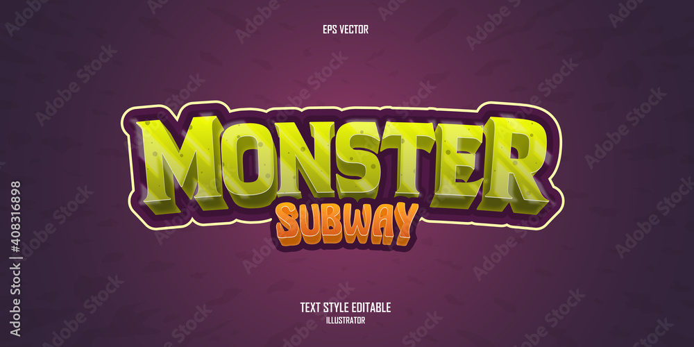 Monster Subway 3D text style effect template - obrazy, fototapety, plakaty 