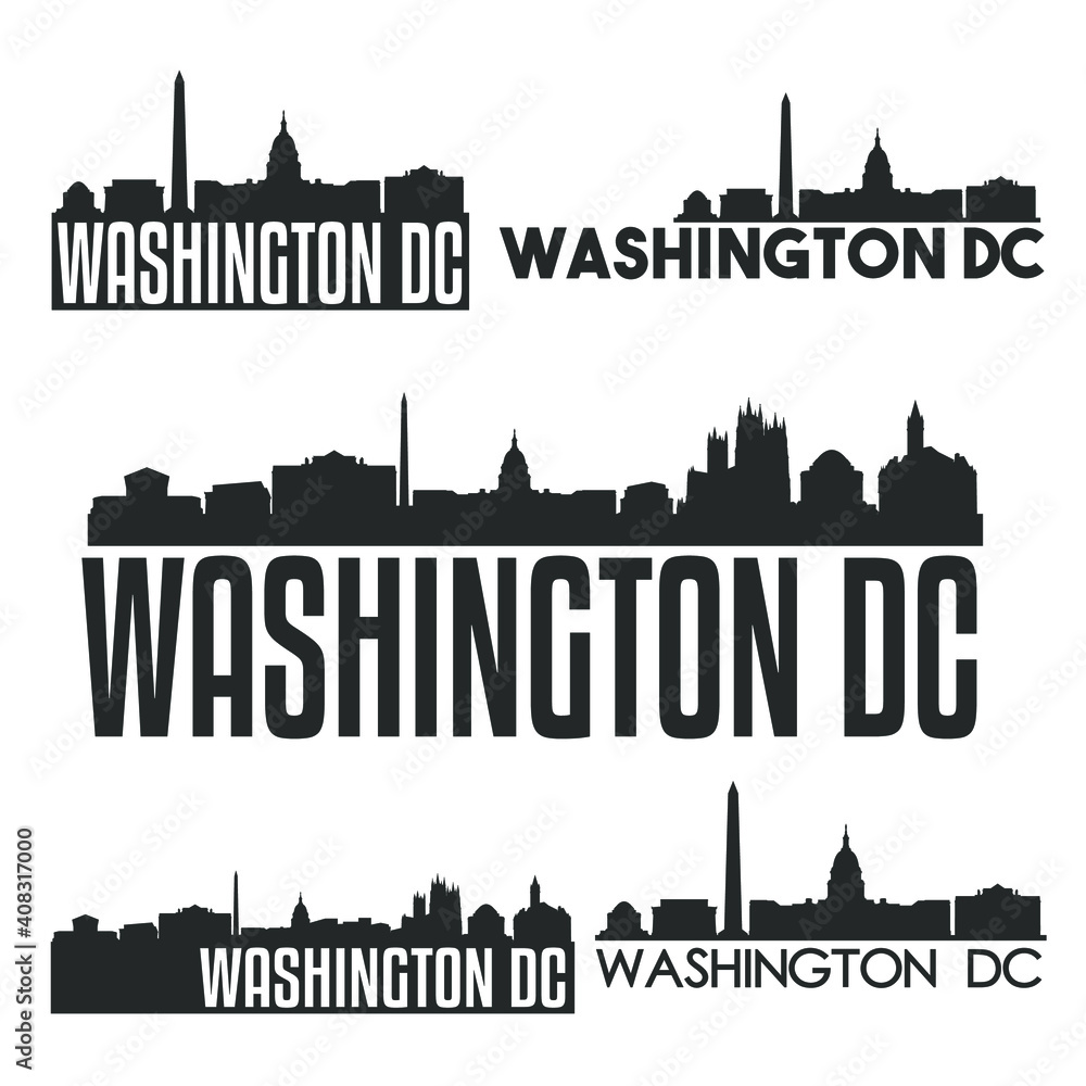 Washington DC USA Flat Icon Skyline Silhouette Design City Vector Art Famous Buildings Color Set Logo.