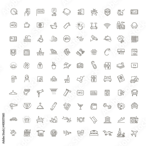 Hotel services concept illustration. Thin line vector icons