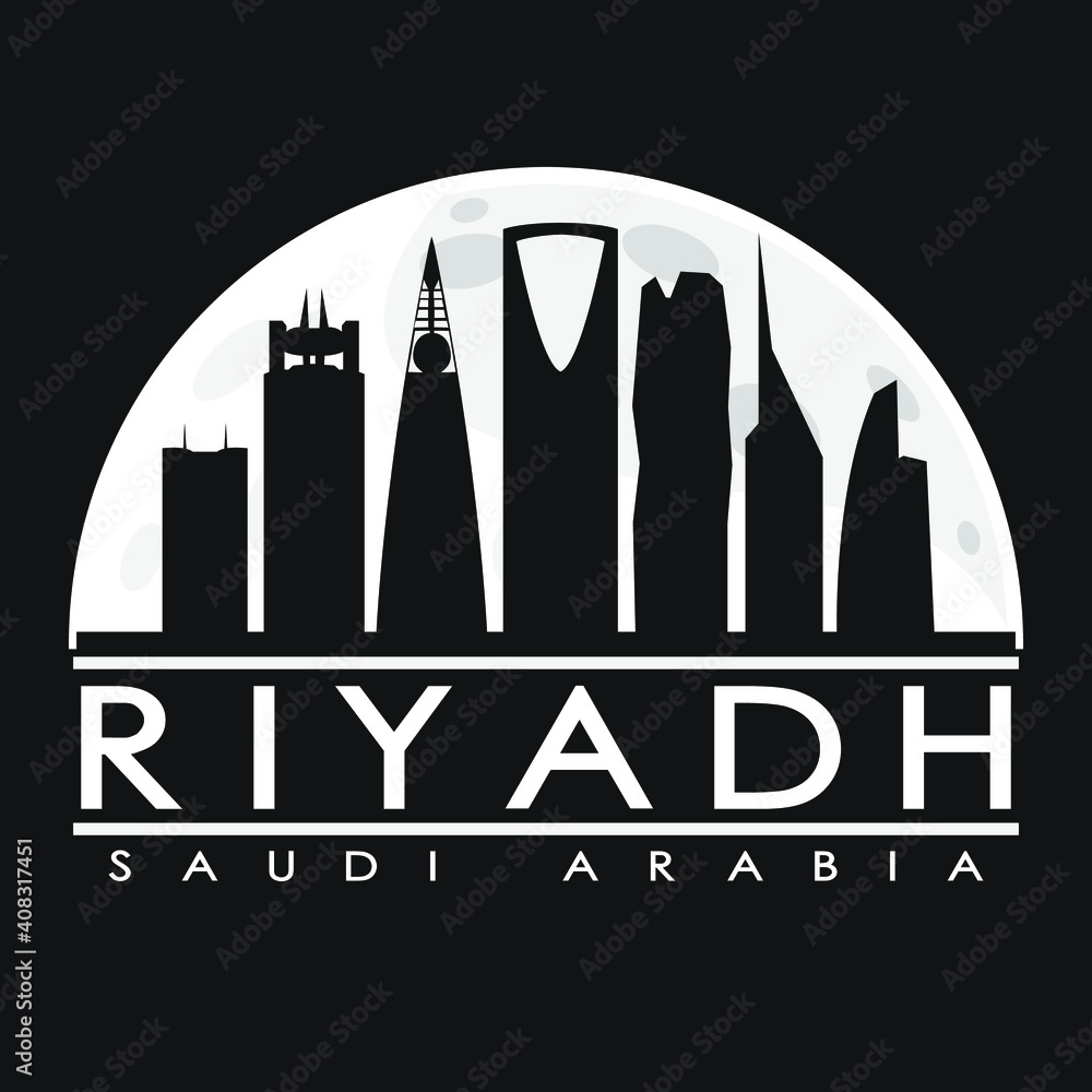 Riyadh Full Moon Night Skyline Silhouette Design City Vector Art Background. Riyadh Full Moon Night Skyline Silhouette Design City Vector Art Background.