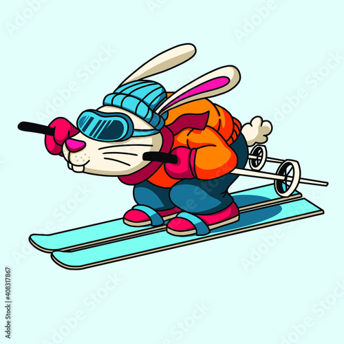 rabbit with snowboard