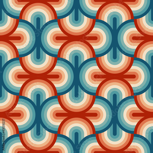 Retro summer 70s rainbow stripes pattern. Retrowave 80s art retro rainbow illustration. Seamless vector background.