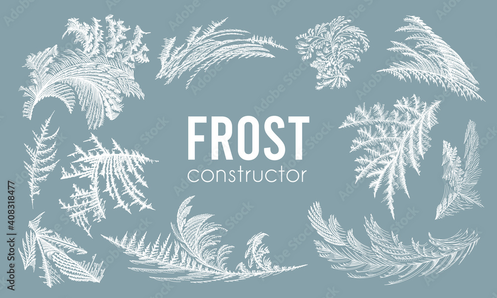 Design element kit, frost ice window pattern, winter christmas set, fresh cool handdrawn graphic
