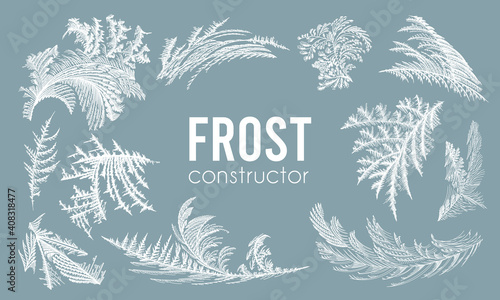 Fotografie, Obraz Design element kit, frost ice window pattern, winter christmas set, fresh cool h