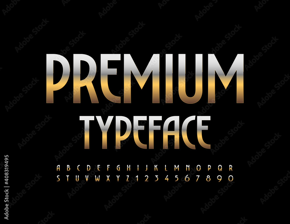 Vector Premium Typeface. Elegant Metallic Font. Luxury Gold Alphabet Letters and Numbers set