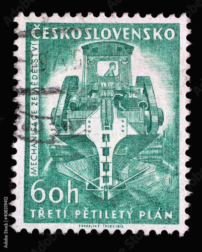 Stamp printed in Czechoslovakia shows Ditch-digging machine, Series 3rd Five-Year Plan, circa 1961