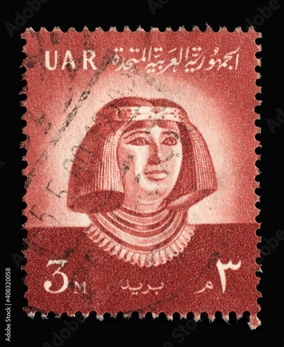 Stamp printed in Egypt shows Princess Nofret, circa 1958