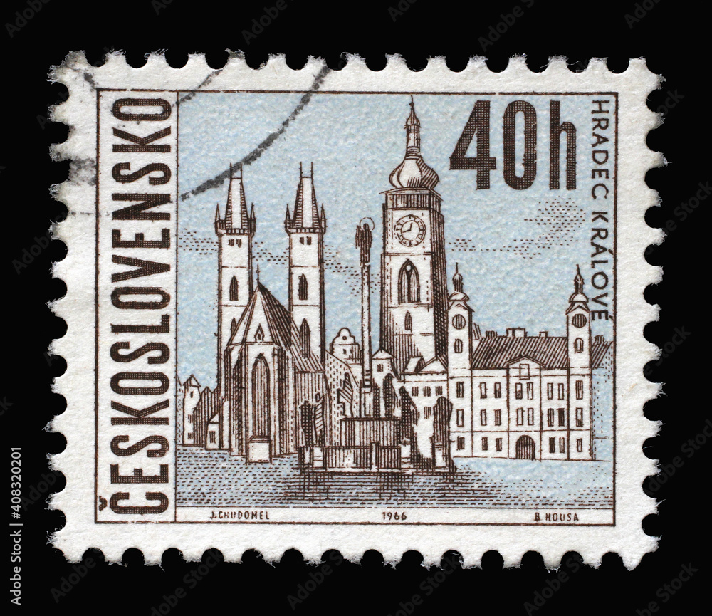 Stamp printed in Czechoslovakia shows Hradec Kralove, Czechoslovak cities series, circa 1966