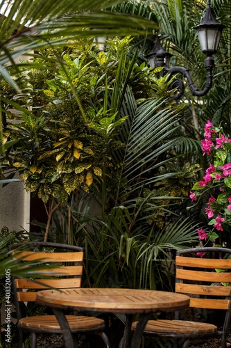 table and chairs in the garden
