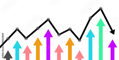 Abstract Business chart with trend line graph and arrows of stock market in flat icon design on white color background
