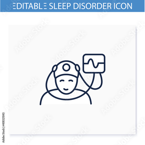 Electroencephalogram line icon. Sleep study. Brain, sleep examination. Sleep disorder. Healthy sleeping concept. Cerebral problems treatment. Examination during sleep. Isolated vector illustration