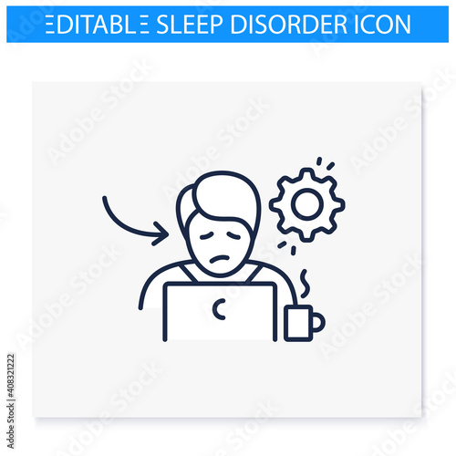 Bad performance at work line icon. Daytime fatigue. Sleep disorder. Healthy sleeping concept. Sleep problems treatment. Stress. Powerlessness. Health care.Isolated vector illustration.Editable stroke 