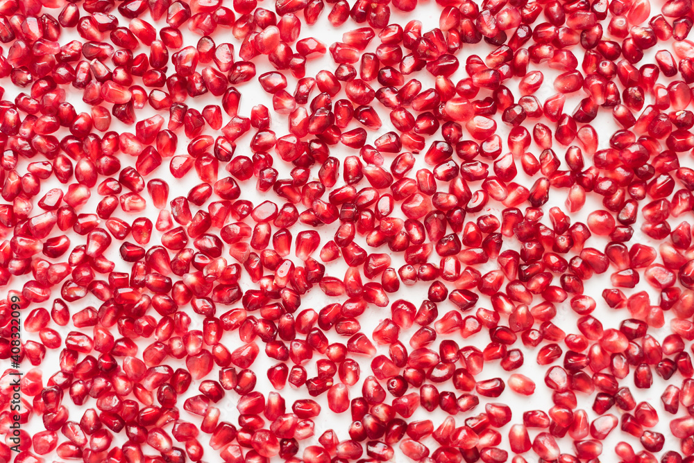 pomegranate seeds on white background, color background pomegranate seeds on white background, color background