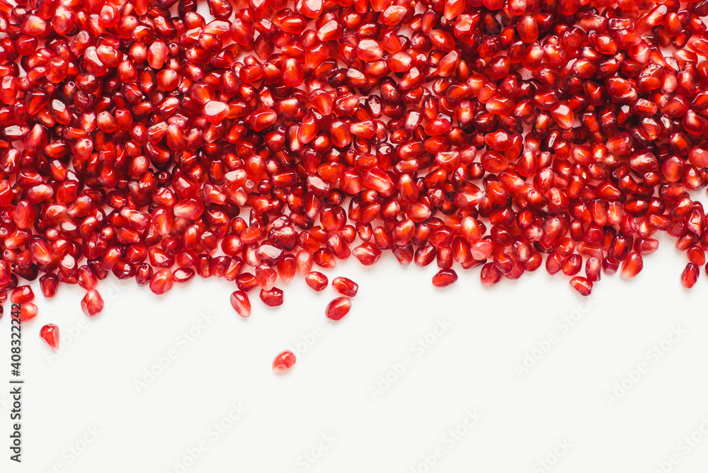 pomegranate seeds on white background, color background pomegranate seeds on white background, color background