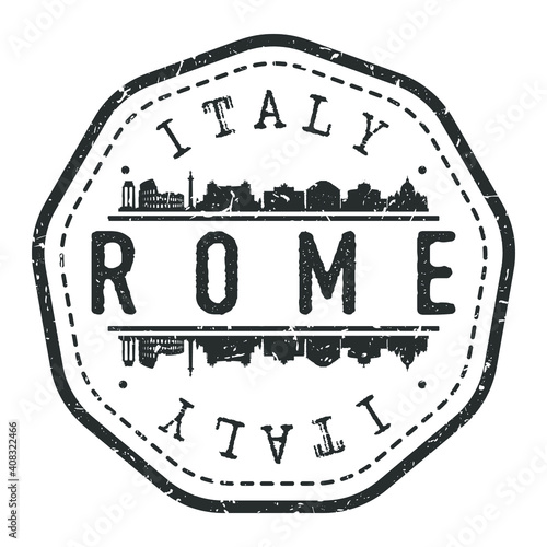 Rome, Metropolitan City of Rome, Italy Stamp Skyline Postmark. Silhouette Postal Passport. City Round Vector Icon. Vintage Postage Design.