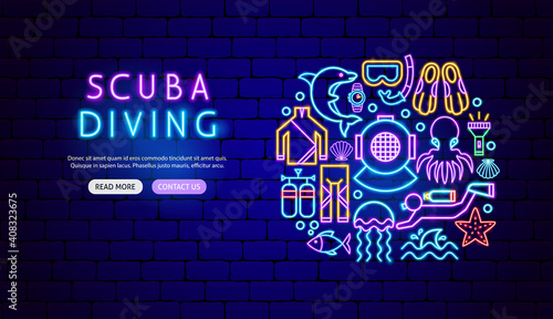 Scuba Diving Neon Banner Design
