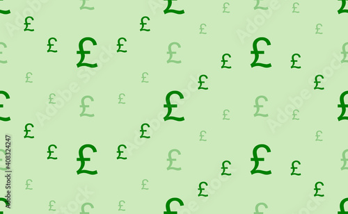 Seamless pattern of large and small green pound symbols. The elements are arranged in a wavy. Vector illustration on light green background