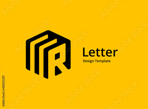 Letter R with cube logo icon design template elements