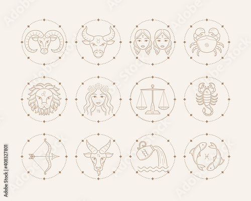 Zodiac signs and symbols. Astrology vector illustrations photo
