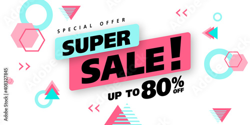 Sale banner template design with geometric background , Big sale special up to 80% off. Super Sale, end of season special offer banner. vector illustration.