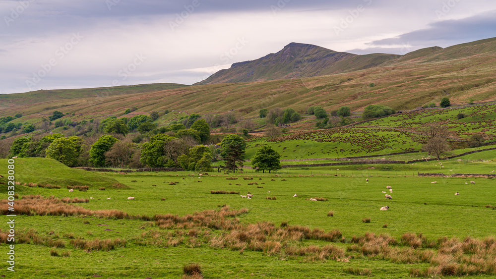 Landscape in the Eden District of Cumbria, seen on the B6259 road between Outhgill and Nateby, England, UK
