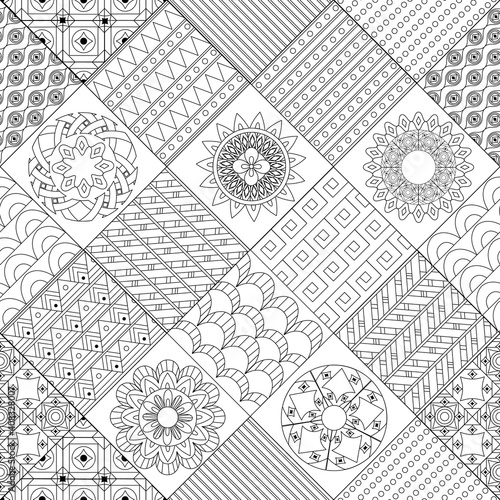 seamless patchwork with rhombus of geometric patterns and arabes