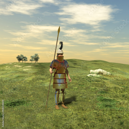 Fotografie Mycenaean warrior with armor and spear