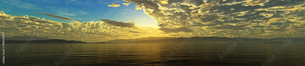 beautiful evening in the ocean, sunset over the sea, seascape panorama, beautiful evening in the ocean, sunset over the sea, seascape panorama,