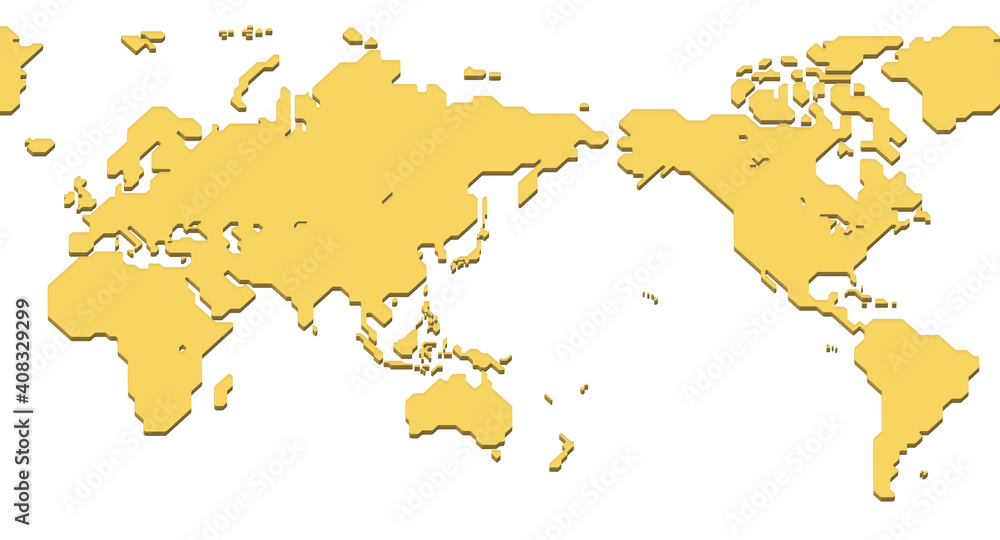 世界地図 影なし（簡略化されたアウトラインの世界地図）