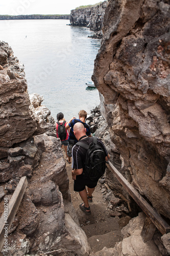 Hiking and trekking on Galapagos Islands. El Barranco or Prince Phillip's Steps at Genovesa Island, Galapagos Islands National Park. Genovese is a remote tourist attraction for eco-tourism and birdwat