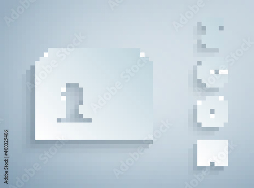 Paper cut Resume icon isolated on grey background. CV application. Searching professional staff. Analyzing personnel resume. Paper art style. Vector.