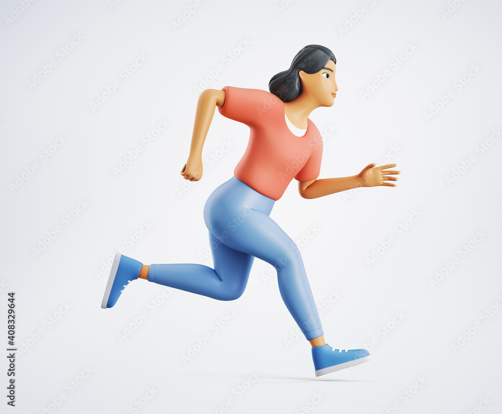 3d character woman is running fast