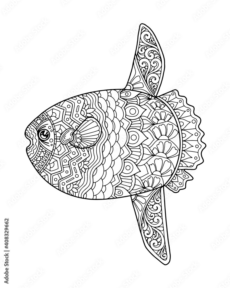sea life coloring page illustration and print design Stock Vector