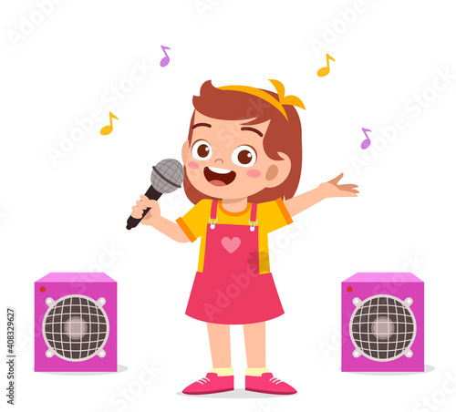 little girl sing a beautiful song on stage