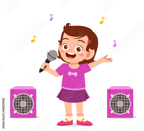 little girl sing a beautiful song on stage
