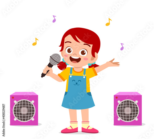 little girl sing a beautiful song on stage
