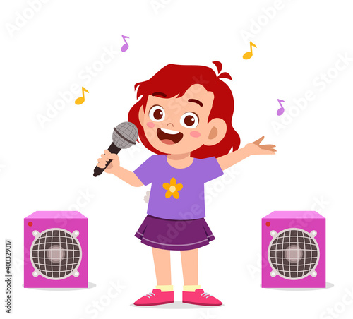 little girl sing a beautiful song on stage