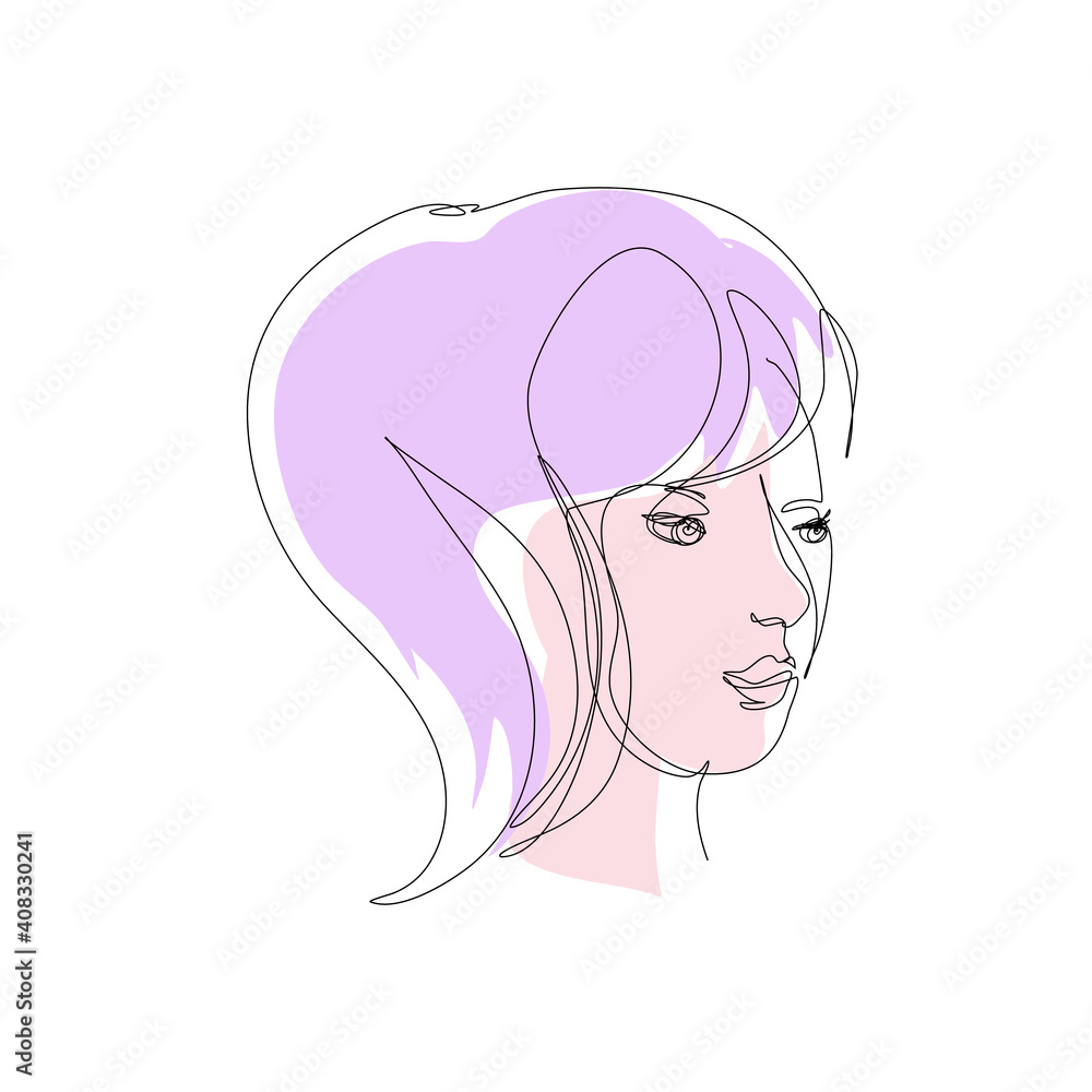 Continuous line art girl face painting with a braid isolated on a white background. Contemporary portrait with an editable stroke. Vector illustration. Continuous line art girl face painting with a braid isolated on a white background. Contemporary portrait with an editable stroke. Vector illustration.