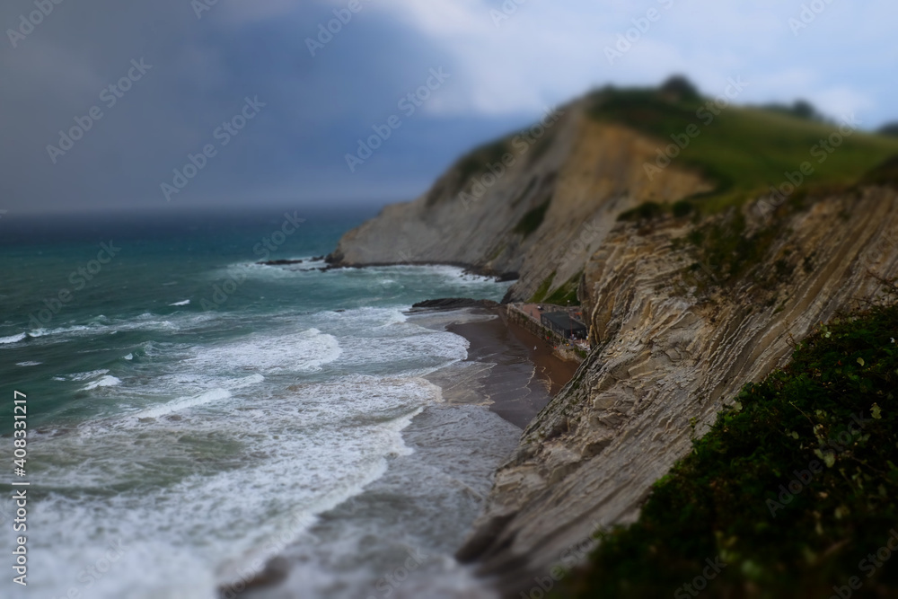 
Wild landscape of the coast of Zumaya in summer 2018. Wild sea, cliffs