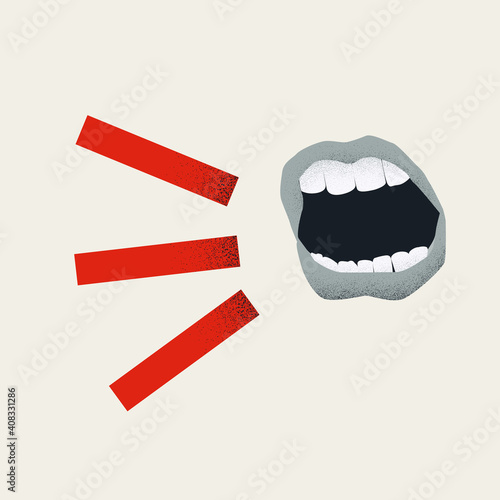 Mouth shouting in anger vector concept. Symbol of warning, danger, screaming. photo